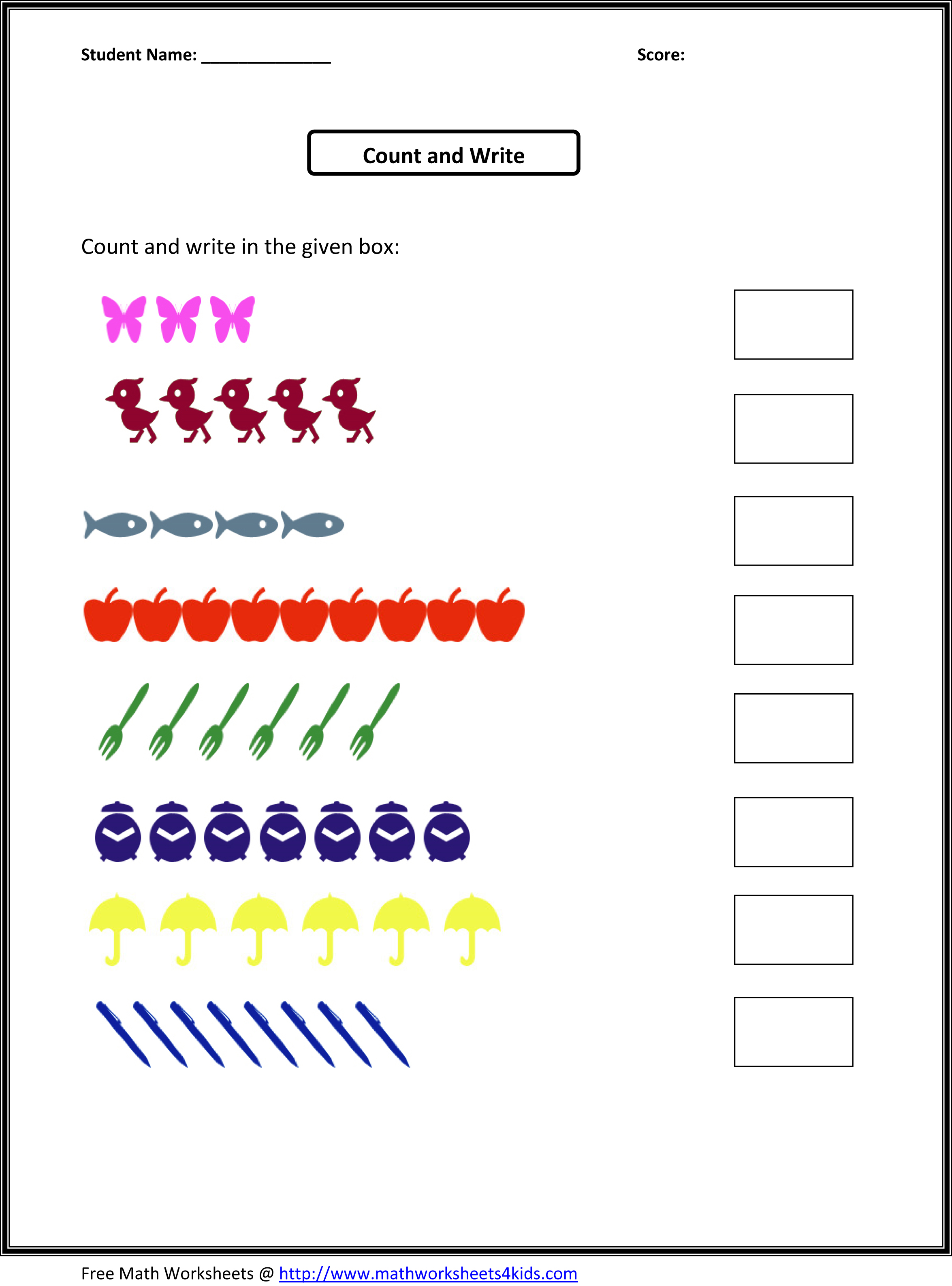 Count And Write Numbers Free Worksheets