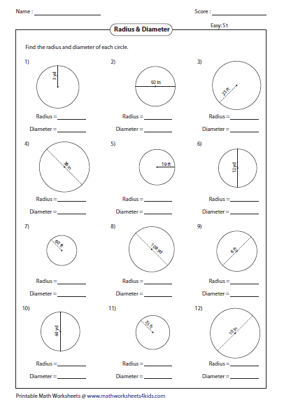 Circles Worksheets