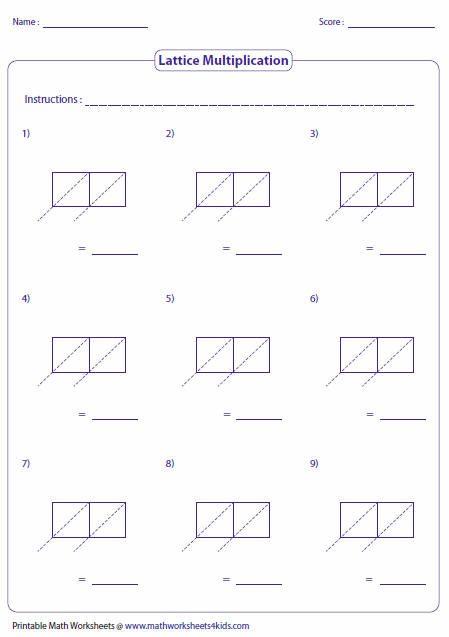 Printable Lattice Multiplication Table