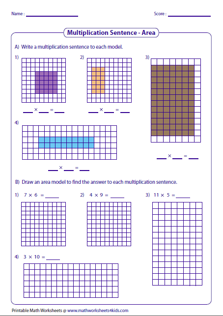 Worksheet Multiplication Table Area Model