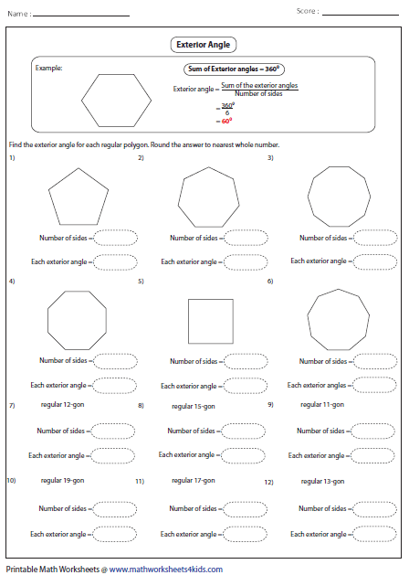 Polygon Angles Worksheet
