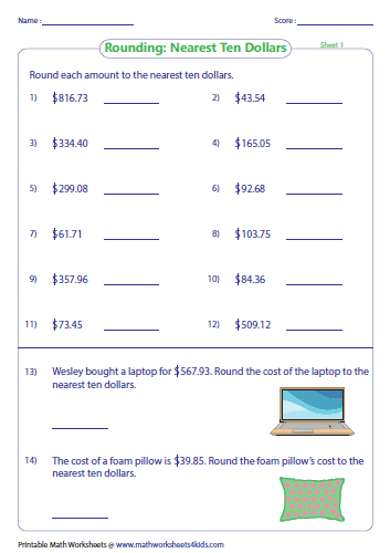 Rounding and Estimating Money Worksheets