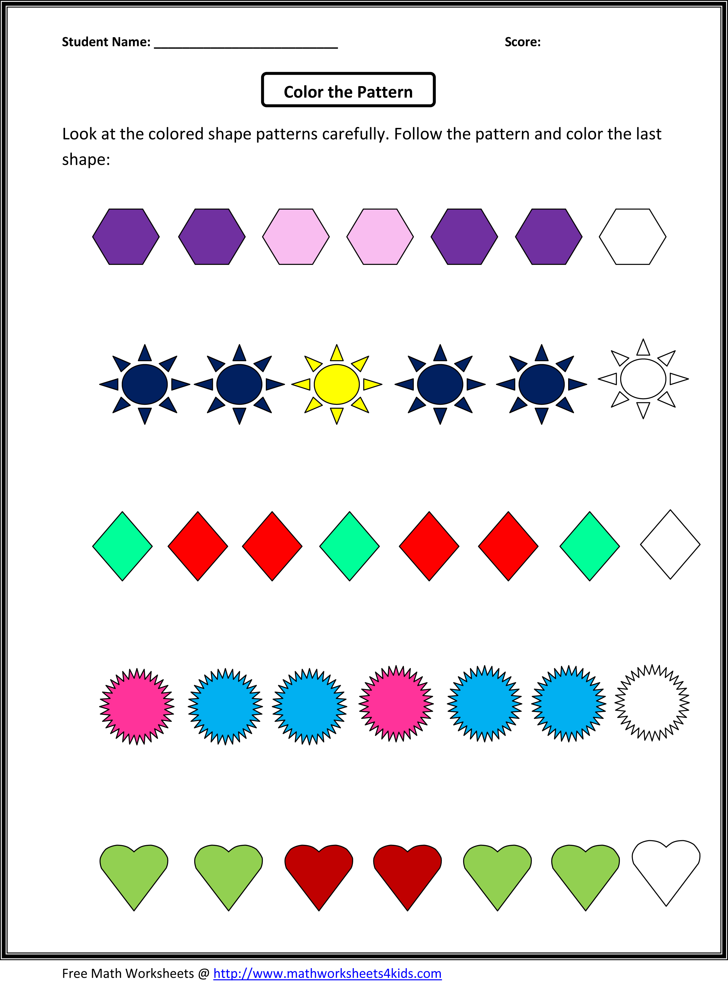 Patterns Worksheets For First Grade
