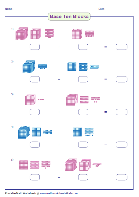 base ten blocks worksheets for first grade