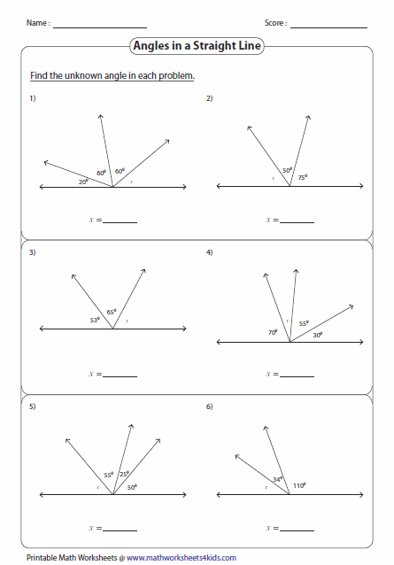 Angles On A Straight Line Worksheets
