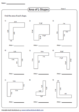 Area of Rectilinear Figures Worksheets