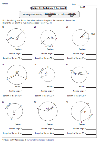 Circle Arc Length And Sector Area Worksheet