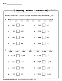 comparing decimals worksheets