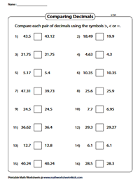 comparing decimals problem solving year 4