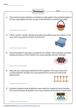 division word problems worksheets