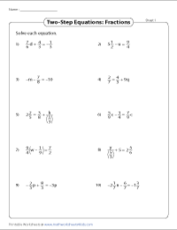 Two-Step Equation Worksheets
