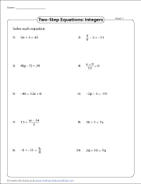 www mathworksheets4kids com equations two step int