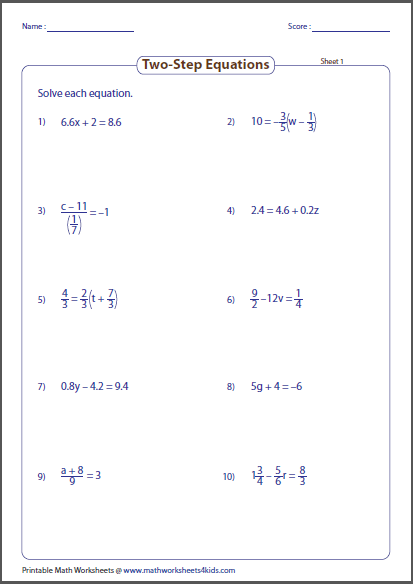 2-step Equations Worksheet