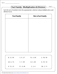 multiplication and division fact family worksheets