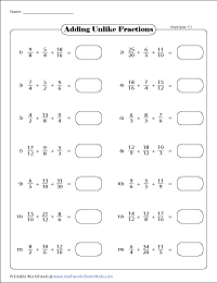 Adding Three Fractions Worksheets