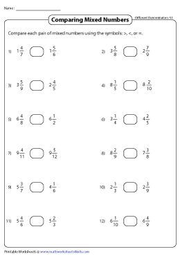 comparing mixed numbers worksheets