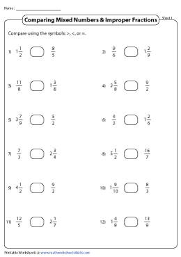 Comparing Mixed Numbers Worksheets