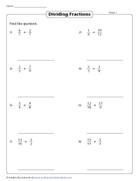 dividing fractions worksheets