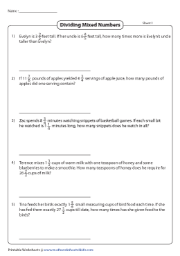 Dividing Fractions Word Problems Worksheets