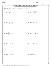 Slope Intercept Form Of Equation Of A Line Worksheets