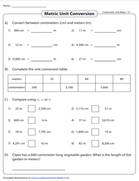 Convert Between Meter Centimeter And Millimeter Worksheets