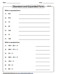 Expanded Form And Standard Form Worksheet