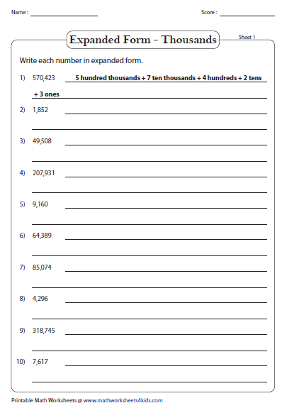 Standard And Expanded Word Form Place Value Worksheets