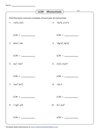 least common multiple lcm of polynomials worksheets