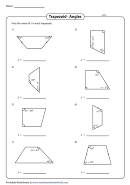 Finding Angles Of A Trapezoid Using Properties Worksheets