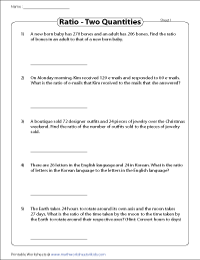Ratio Word Problems Worksheets
