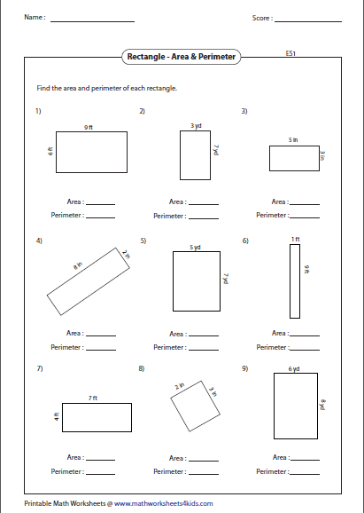 area and perimeter rectangle worksheets grade 3
