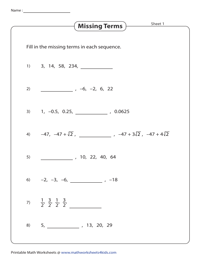 General Sequence Worksheets