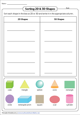 comparing 2d and 3d shapes worksheets