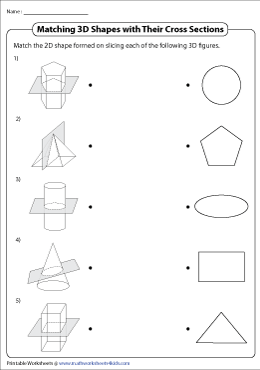 Cross Sections of 3D Shapes Worksheets