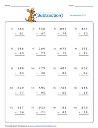 3-Digit Subtraction Worksheets