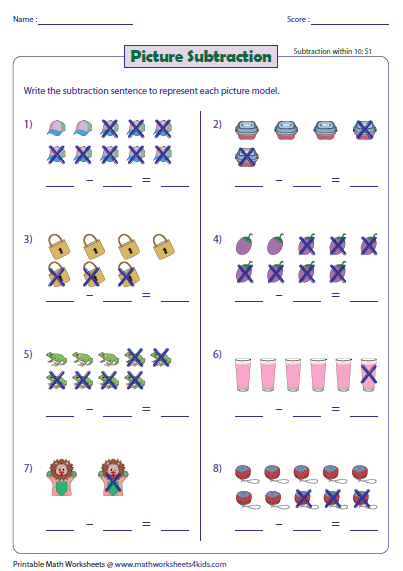 kindergarten and grade 1 subtraction worksheets picture