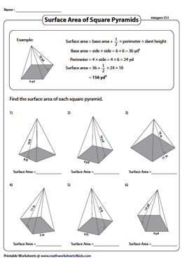 Surface Area Pyramids Worksheet
