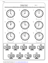 Convert Between 12 Hour And 24 Hour Clocks Worksheets