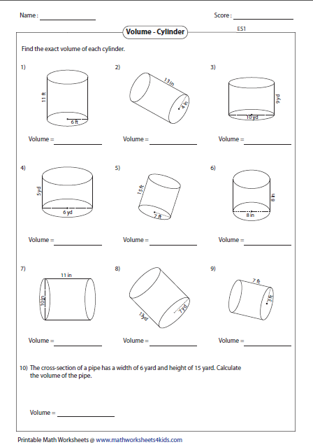 Volume Of A Cylinder Word Problems Worksheet