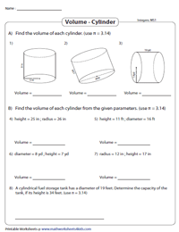 Volume Of A Cylinder Worksheets