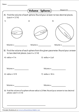 volume of a sphere worksheets