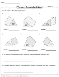 surface area of a triangular prism worksheet