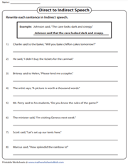 indirect speech worksheet grade 4